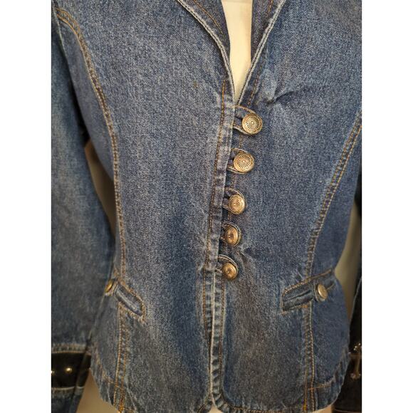 Vintage denim studded southwestern cross sleeve jacket L - Picture 2 of 8